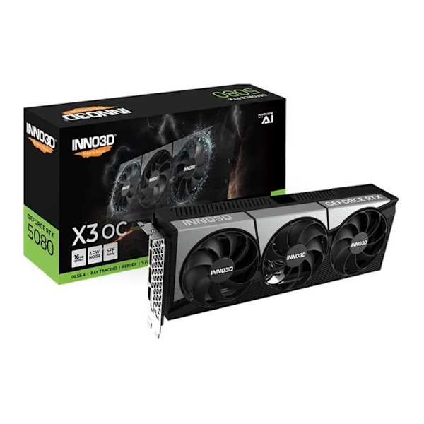 Näytönohjain - INNO3D - GeForce RTX 5080 X3 OC - 16Gt GDDR7 - DLSS 4 - PCI Express 5.0 musta, Harmaa