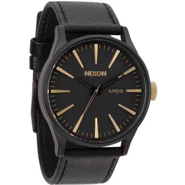 Montre Sentry Leather Nixon Sort Guld Svart