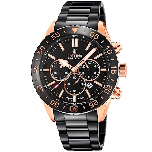 Ur - Festina - F20578/1 - Sort - Roséguld - Chronograf - 10 ATM Svart, roséguld