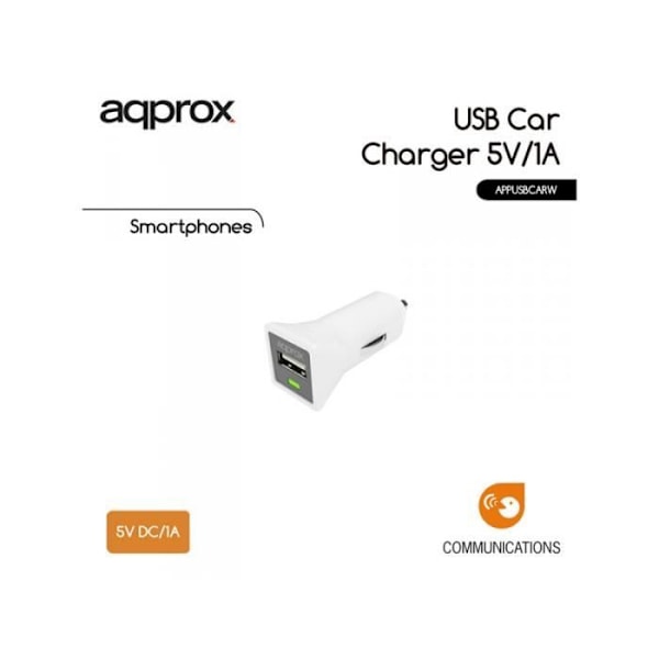 USB Cigaretteradapter - Approx - 1A - Hvid - Overbelastningsbeskyttelse - LED-indikator Vit