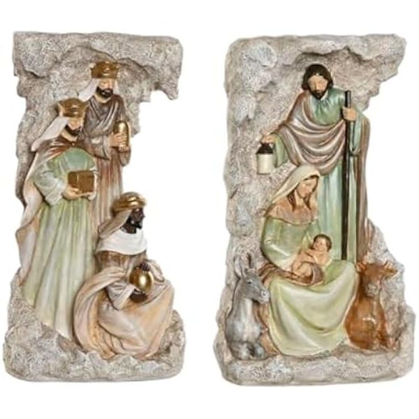 Julekrybbe - HOME ESPRIT - Flerfarvet - Harpiks - 11 x 19,5 x 31,5 cm - 2 enheder Flerfärgad
