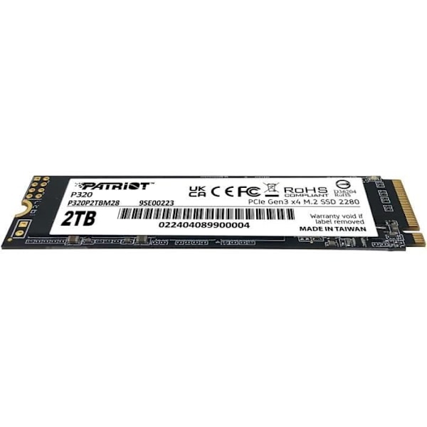 SSD - PATRIOT MEMORY - P320 - 2 To - NVMe PCIe Gen 3x4 - M.2 2280 - 3000MB/s Luku