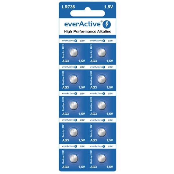Piles AG3 LR736 - EVERACTIVE - Blister med 10 - Høj ydeevne - Lang varighed - Energisparende
