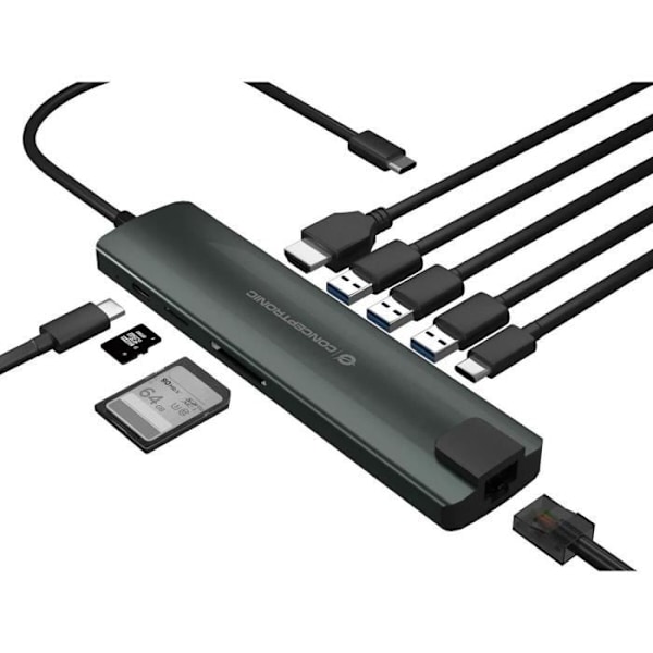 USB-hubi - Conceptronic - DONN06G - 9 in 1 - Alumiini - Plug and Play