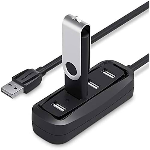 USB 2.0 HUB - VENTION - 4 porttia - Musta - 0,5 m - USB-avain yhteensopiva