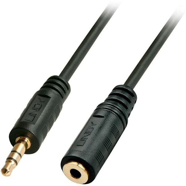 Audio forlængerledning - Lindy - 5 m - Skærmet - Jack 3,5 mm han/hun - Sort