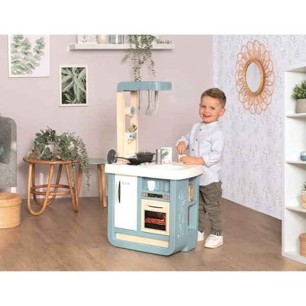 Smoby Cuisine Bon Appetit - 23 tilbehør - Lydeffekter (elektroniske kogeplader) fra 3 år Grå, hvid, beige