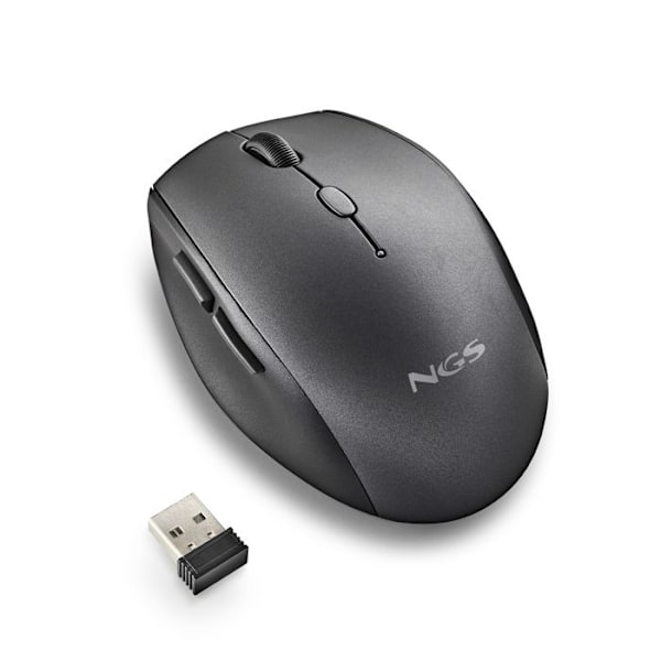NGS BEE BLACK: Ergonomisk trådlös mus med tysta knappar. Justerbar DPI: 800/1200/1600. Högerhänt. Plug & Play. Färg