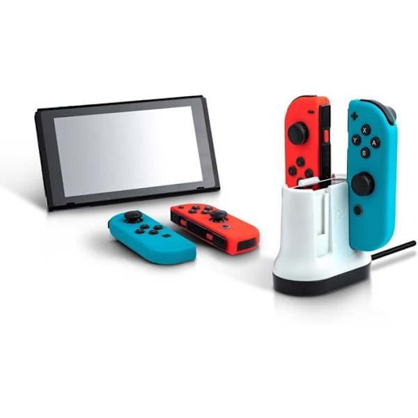 Oplader - PDP - Til 2 par Joy-Con controllere til Nintendo Switch - Hvid Hvid