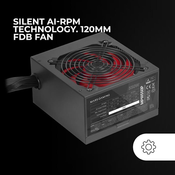 Strømforsyning ATX - Mars Gaming - MPIII550P - 550W - 5 Års Garanti - FDB 120mm Blæser