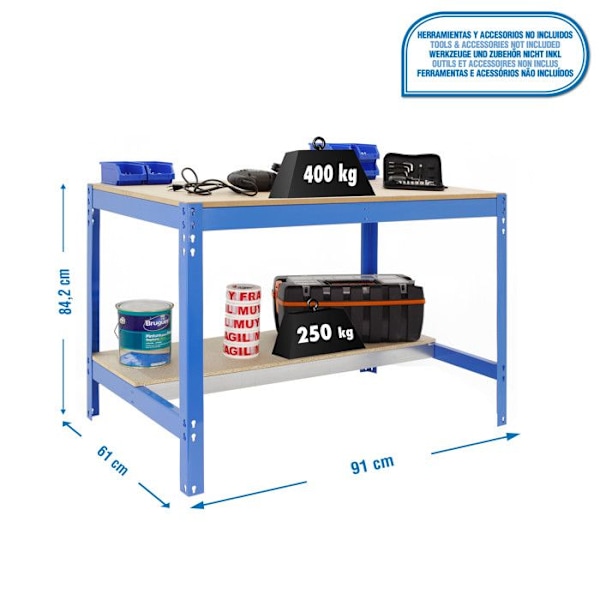 Skrivebord - BT - BT-3 900 - Blå-træ - 400 kg kapacitet - 250 kg nederste bordplade Blå trä