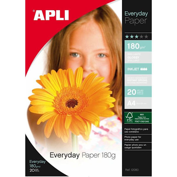 20 arkin pussi FSC kiiltävää valokuvapaperia 210 x 297 mm - APLI - Mustesuihkutulostus