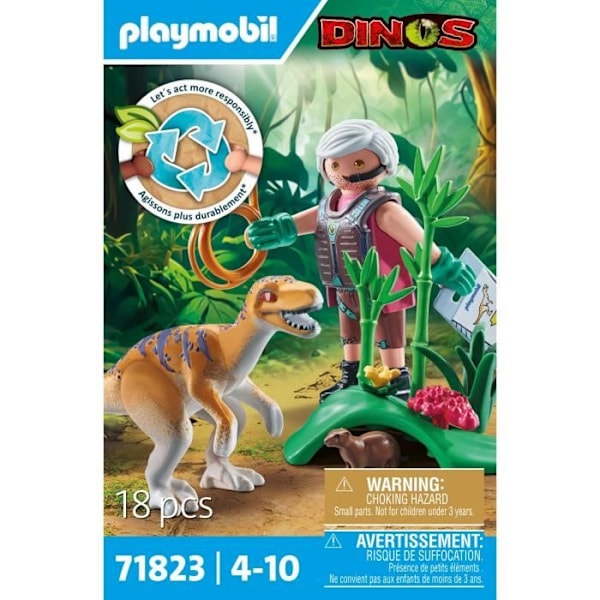 PLAYMOBIL 71823 Vélociraptor och utforskare med lasso, Dinos, 18 delar, Från 4 år Flerfärgad