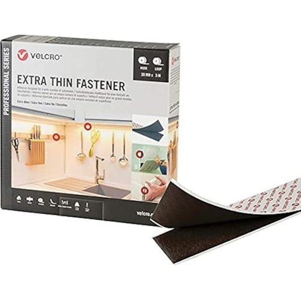 Velcrobånd - VELCRO - Ekstra tynd - Sort - 20 mm x 5 m - Multifunktionel Svart