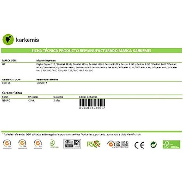 Svart bläckpatron - KARKEMIS - K-010126 - Kapacitet 35 ml - 495 sidor