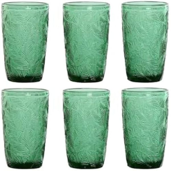 Lasit - HOME ESPRIT - Vihreä lasisarja - 370 ml - Varrellinen lasi - Monivärinen - Design kohokuvioitu Flerfärgad
