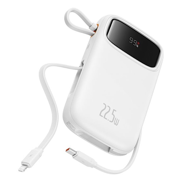Baseus - Qpow Pro+ ulkoiset akut (P10055003223-00) - Lightning, 2x Type-C, USB, 22,5W, 10000mAh, Type-C kaapeli, 30cm - Valkoinen Valkoinen