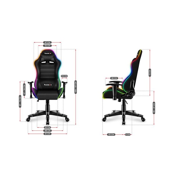 HUZARO Ranger 6.0 RGB mesh spelstol - Svart - Ergonomisk - Justerbar höjd - Lutande svankstöd svart