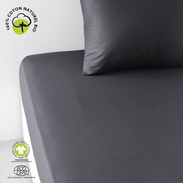 Drap hus - IDAG - 160 x 200 cm + 30 cm - Bomull - Ekologisk Fusain TRÄKOL