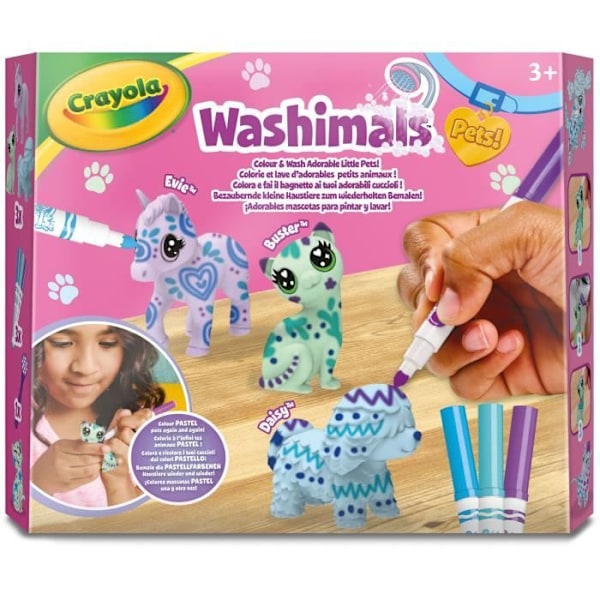 Kreativt spil - Crayola - Washimals - 3 pasteldyr - Til børn fra 3 år - Unisex Pastell