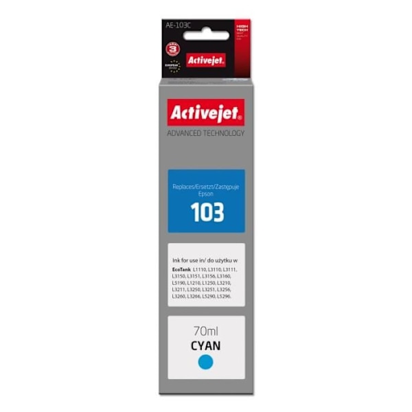 Activejet Blæk (erstatning Epson 103 C13T00S24A Suprême 70 ml blå) - AE-103C