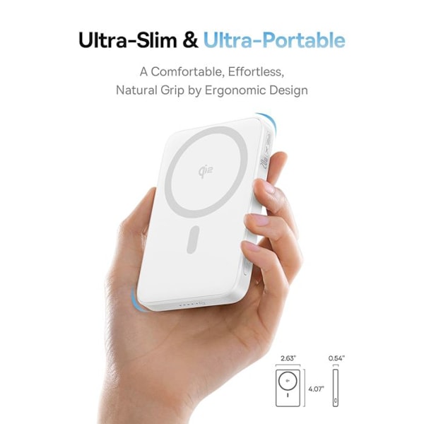 Extern batteri Typ-C, Qi2, 20W, 5000mAh, med Typ-C kabel - Baseus PicoGo (P10076800213-01) - Vit