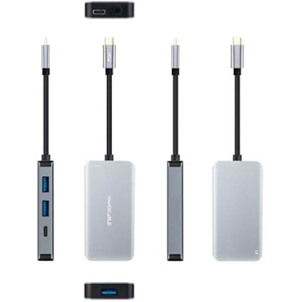 NANOCABLE 10.16.1005 - 5 i 1 konverterhub, USB-C 3.2 GEN1 5G hanstik til 3 USB-A 3.0-porte + 1 USB-C-port + 1 port
