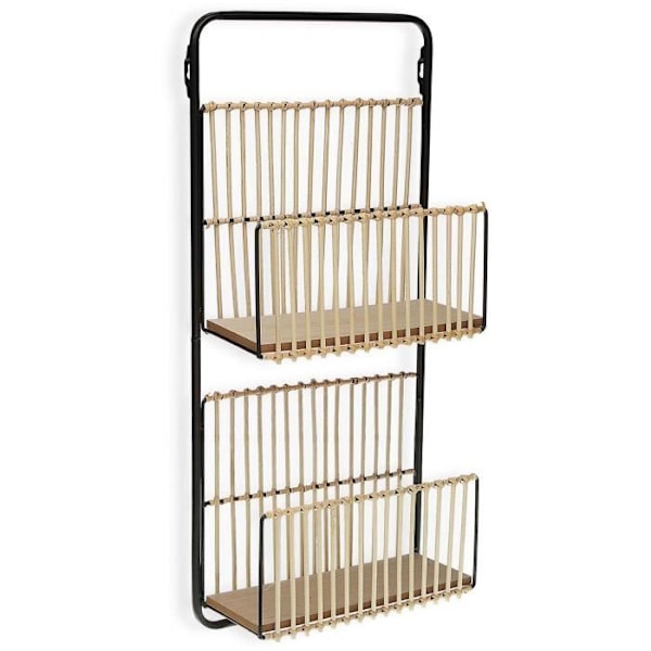 Seinähylly - Monivärinen - Metallia ja rottinki - 2 tasoa - 32x12x68 cm - Nykyaikainen muotoilu Beige Svart