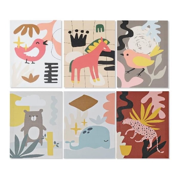DKD Home Decor Animals Canvas Ram (6 st) (30 x 1,8 x 40 cm)