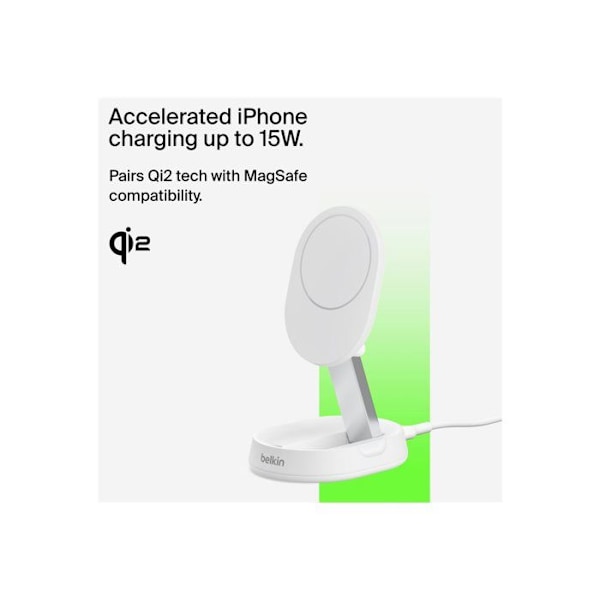 Trådløs oplader - Belkin - BoostCharge Pro - Magnetisk - Konvertibel - Qi2 Vit