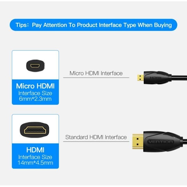VENTION Micro HDMI til HDMI han til han 3D 1080P 1.4 version (1,5m)