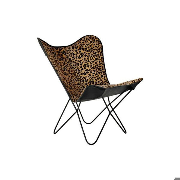 Matstol - DKD Home Decor - Leopard - Läder - Metall - 1 plats brun svart