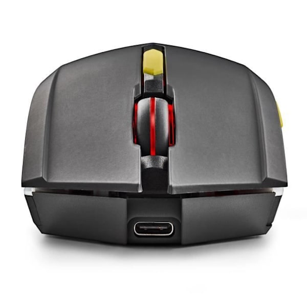 NGS GMX-200: Trådløs gamingmus med LED-lys. Genopladeligt batteri. 6 knapper. 800-1200-2400-3200 DPI. Ergonomisk. Plug.