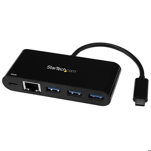 USB-C - Gigabit Ethernet - STARTECH - USB 3.0 - 3 USB-A porttia - Power Delivery 2.0 - Musta musta