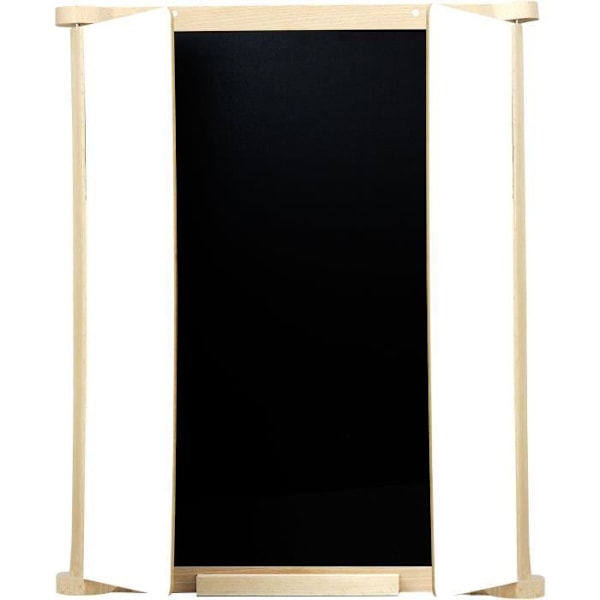 Taulut Triptyykki Luonnonpuusta - JEUJURA - Keskialue Liitutaulu ja Hiekka/Huopakynä Luukut, Lisävarusteet Mukana, 82x56 cm Beige, svart