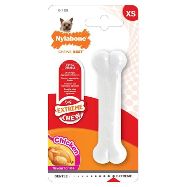 Tyggelegetøj - NYLABONE - Ekstra holdbart ekstremt tyggeben - Oksekød og ostesmag - Til hunde 2-10 kg - Nylon