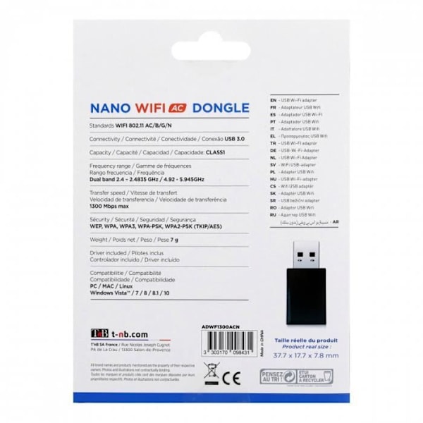 TNB Nano Wi-Fi-avain AC 1300 Mbps - musta