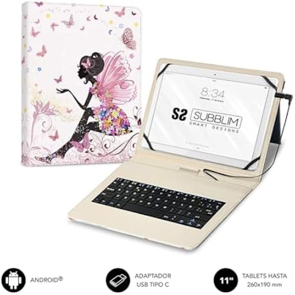 Tabletui med mikro-USB-tastatur - Type C, spansk tastatur, 11" tommer, magnetisk lukning - SUBBLIM