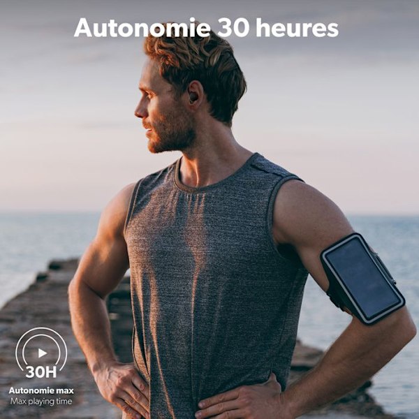 T'nB - Trådlösa hörlurar, Bluetooth sporthörlurar, in-ear, pekkontroll, 30 timmars batteritid, integrerad mikrofon – Svart