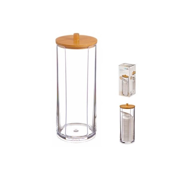 Bambus bomuldspinne dispenser med låg - GENERISK - Ballete - Ø7,3 cm - 18,5 cm