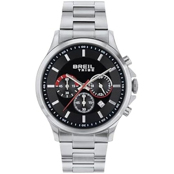 Ur - BREIL - Kart - Poleret og Satin Stål - Sport Chronograf - Sort Urskive med Røde Detaljer röd svart