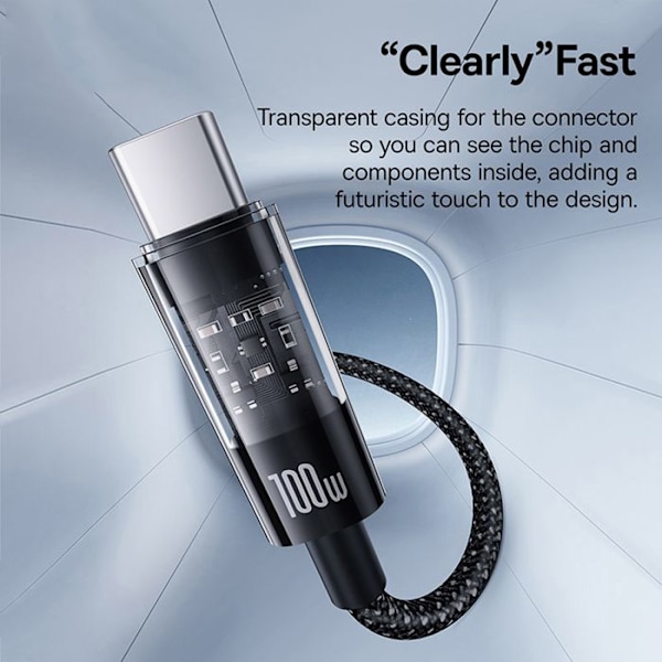 USB-C kaapeli Type-C, Supernopea Lataus 100W, 2m - Baseus Gem (P1037373000111-01) - Cluster Black