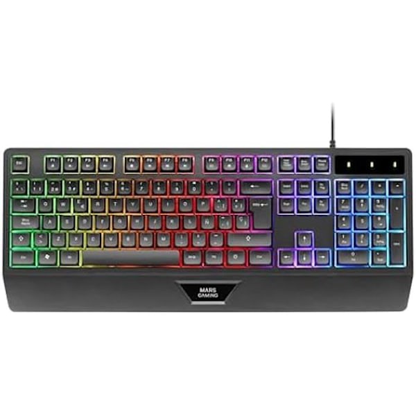 MARSGAMING MK124, Ergonomiskt Tangentbord H-Mech, Inbyggd Handledsstöd, FRGB Regnbågsbelysning, Avancerat Antighosting Gaming Tangentbord Svart