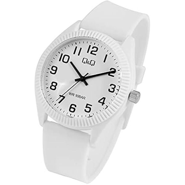 Kello - Q&Q - V12A-001VY - Valkoinen silikoni - Vedenpitävyys 10 bar - Urheilullinen muotoilu Vit