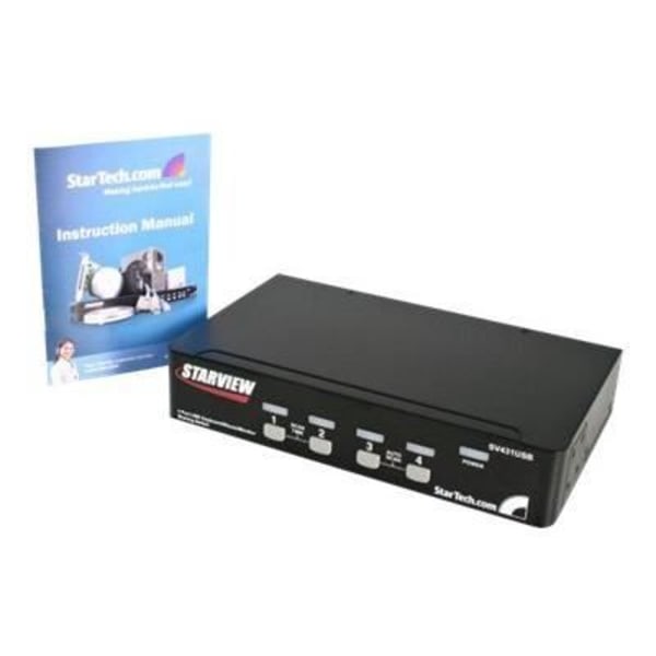 StarTech.com 4-porttinen VGA USB-telineeseen kiinnitettävä KVM-kytkin – KVM-kytkin – 1920 x 1440 (SV431USB) musta