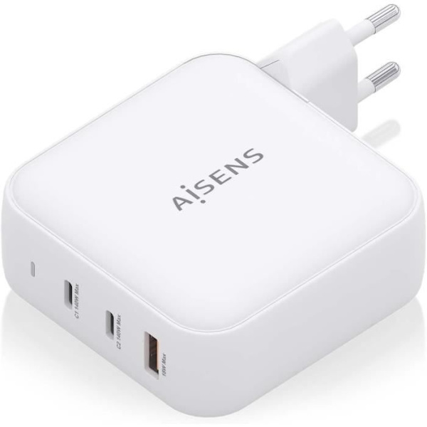 Verkkolaturi - Aisens - ASCH-140W3P030-W - 140 W - USB x 1 - USB-C x 2 - Nopea lataus Vit