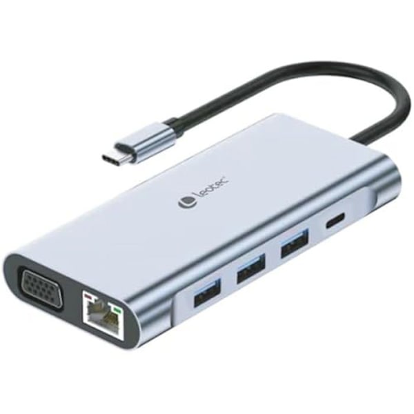 LEOTEC 11-1 telakointiasema 1USB-C PD100 3USB3 0 1USB-C 1 HDMI 1VGA 1TJSD MCSD