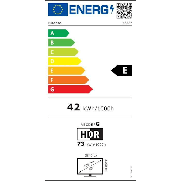 LED-TV - HISENSE - 43A6N - 43'' (108 cm) - 4K UHD 3840x2160 - 60Hz - HDR 10+ - Smart TV - 3 x HDMI
