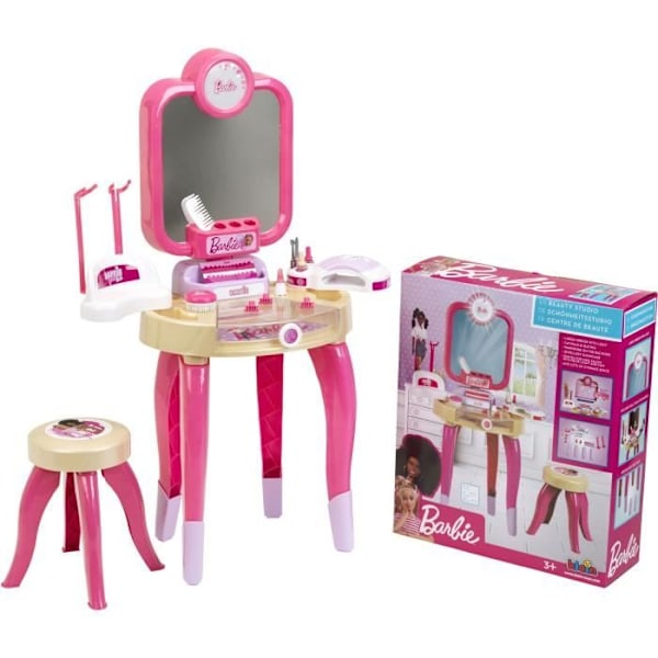 Skønhedslege - KLEIN - Barbie skønhedscenter "Happy Vibes" - Færdig med mange tilbehør og lys. Ros, vit, lila, guld