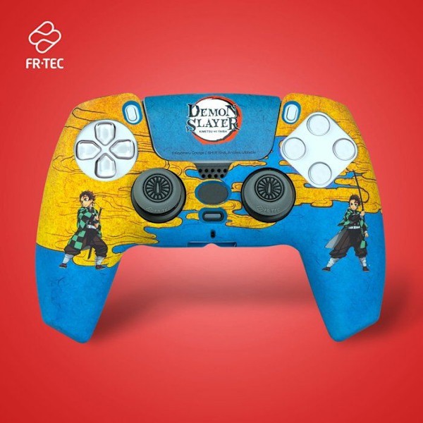Combo Pack - Demon Slayer - Tanjiro - PS5 controller beskyttelse - Grips inkluderet - Touchpad mærkat